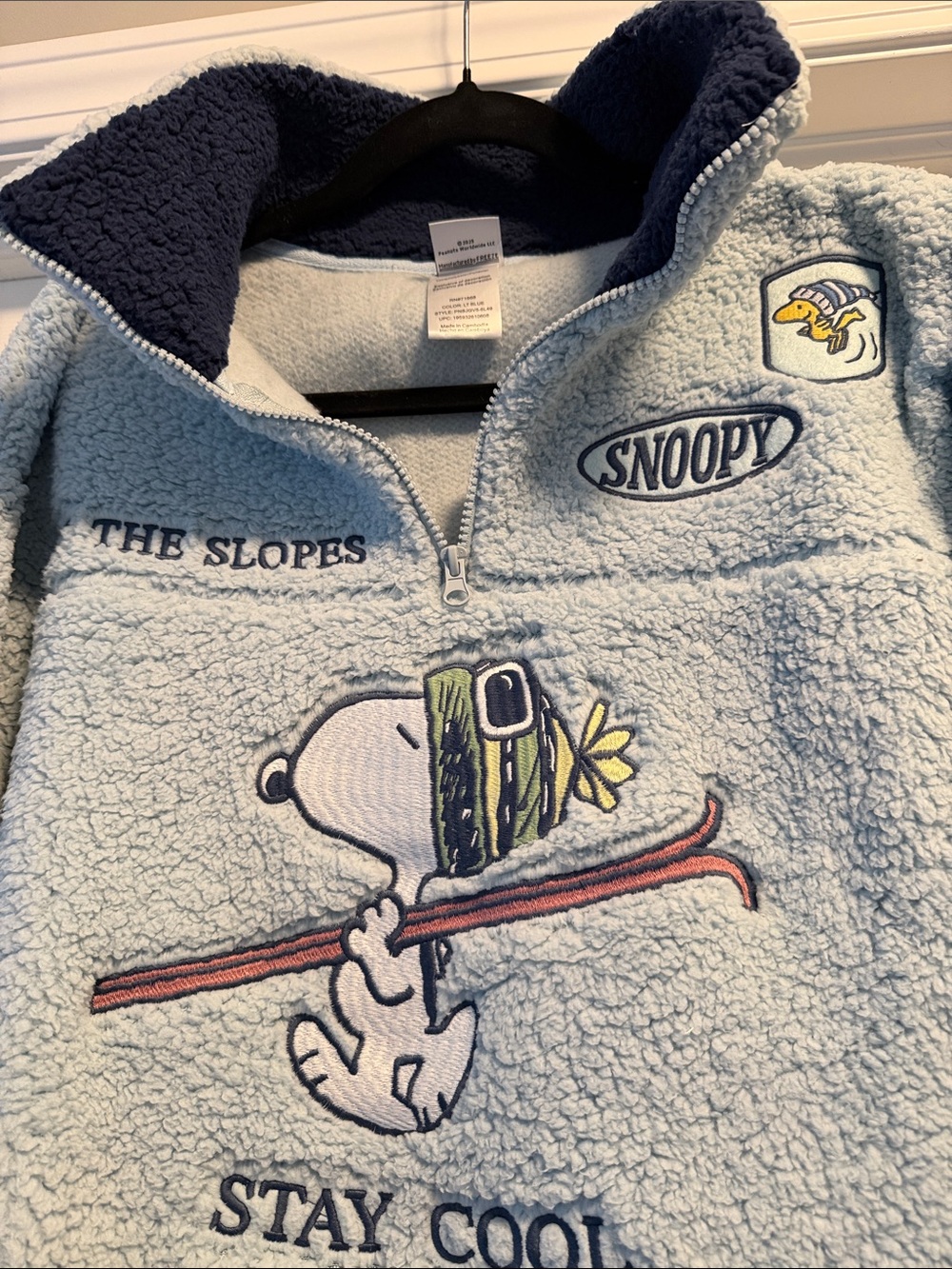Peanuts Light Blue Sherpa Pullover with Snoopy Ski Graphic - Picture 2 of 3